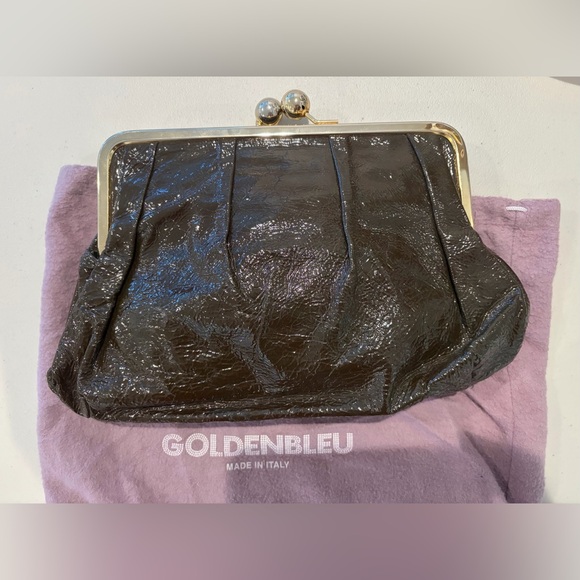 Vintage Y2K Gray Patent Leather Clutch GoldenBleu Mercedes Snap Closure EUC - Picture 2 of 7